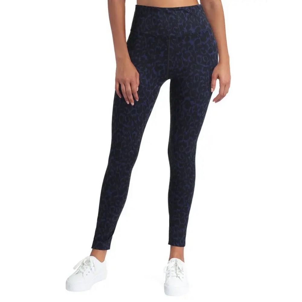 Halston Abstract Classic Raw Hem Navy Leopard Cheetah Print Leggings